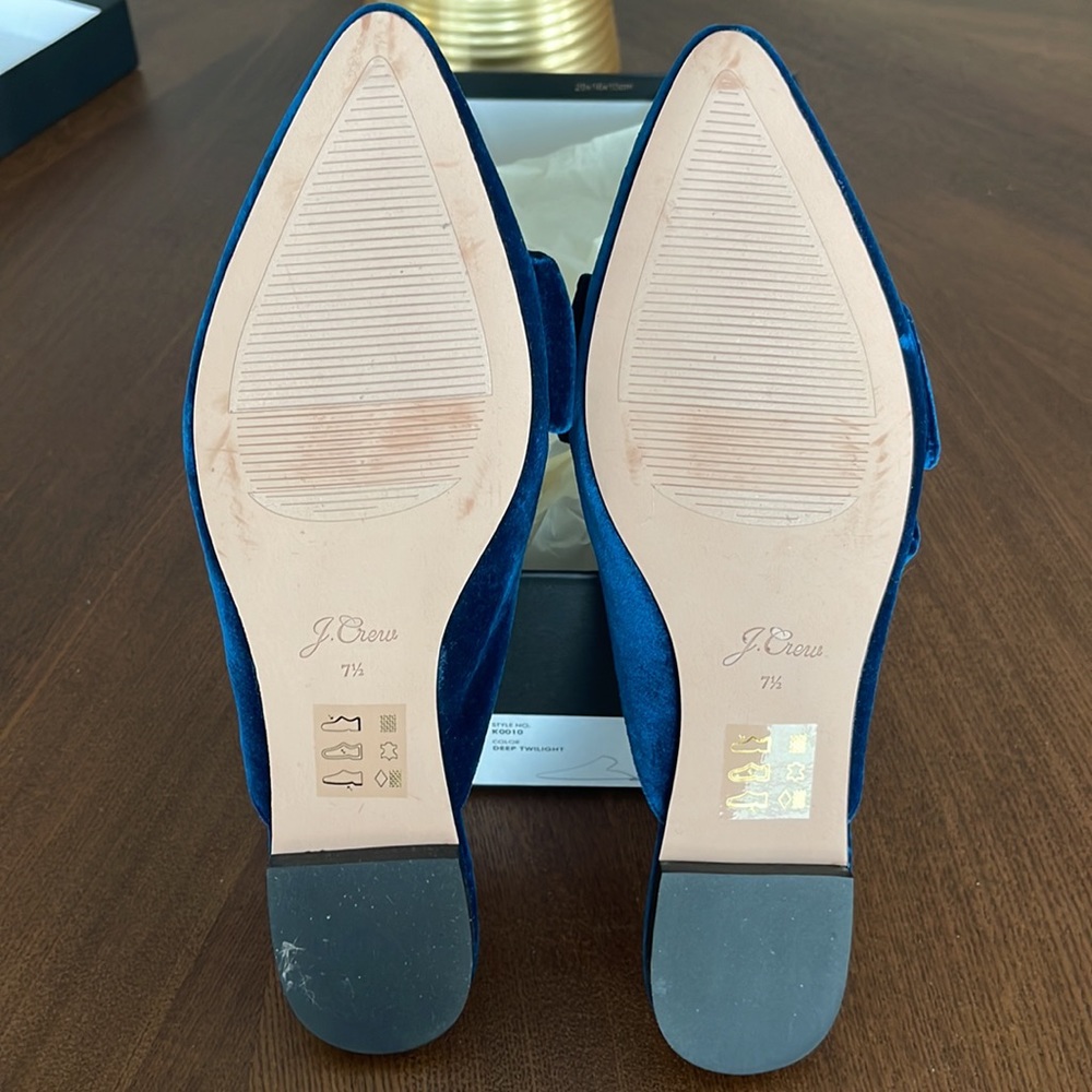 J. Crew Blue Velvet Pointed Toe Bow Mules - Picture 4 of 5